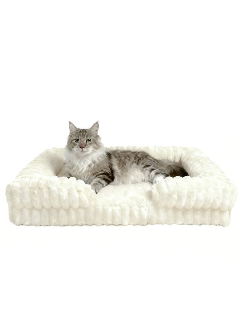 Pet Bed - Large Cat Bed Sofa - Washable Orthopedic Cat Beds and Couch with Removable Flannel Cover,Suitable for Maine Coons，Squre Pet Bed Fits up to 30kg,Cream,89cm - Image 1